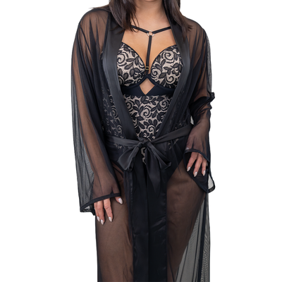 Kimono mujer gasa elasticada con lazo negro