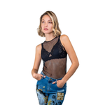 Polera mujer transparente de malla negra