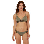 Bralette mujer verde con pretina negro y dorado